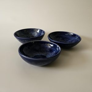 Ceramic Bowl Set of 3 - Deep Blue Pottery Bowls - Small Serving Bowls - Stoneware